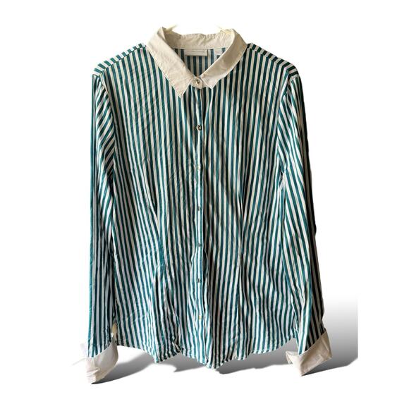 New York & Co Teal Striped Button Down Shirt L - Picture 3 of 8